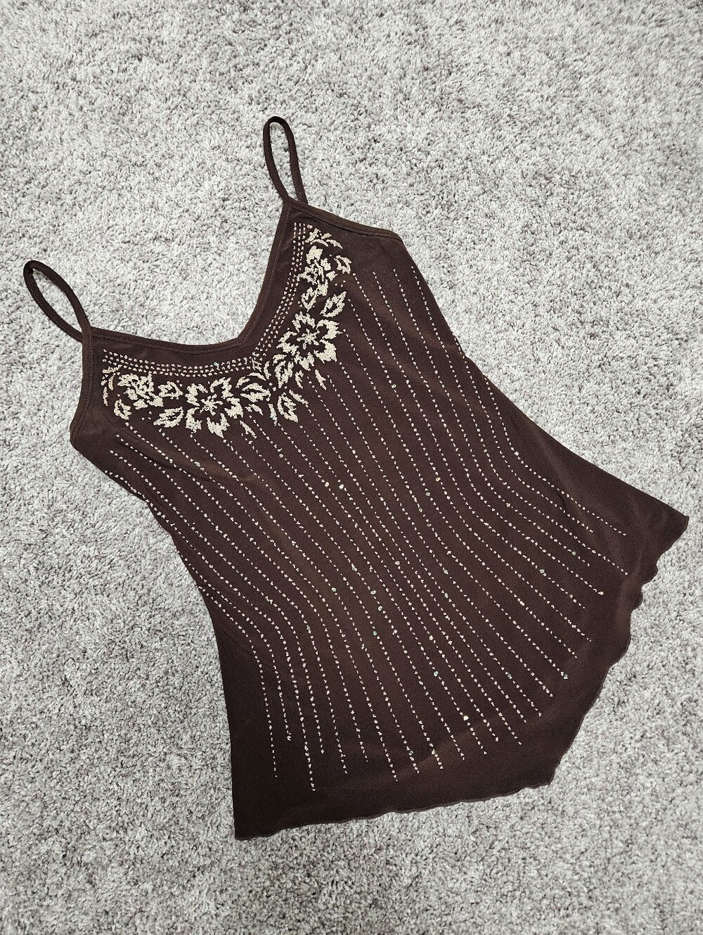 Kiwi Brown Embroidered Camisole Tank Y2K